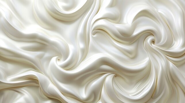 Abstract background with liquid dairy product splash or smooth satin drapery. Modern illustration of white cosmetic cream, sunscreen, milk or yogurt surface with ripples and waves.