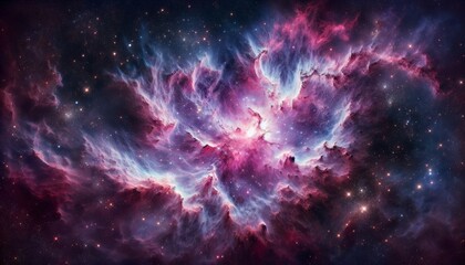 Cosmic background with a blue purple nebula and stars - obrazy, fototapety, plakaty