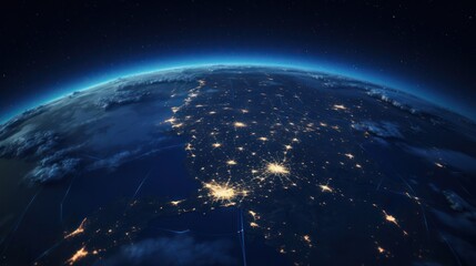 Nightly planet Earth in dark outer space.