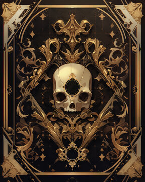 Illustration of a king's skull in a frame. Digital art.
