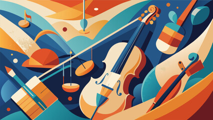 From the gentle sway of a violin to the fierce crescendo of a drum every note is meticulously captured in vivid hues and swirling patterns on - obrazy, fototapety, plakaty