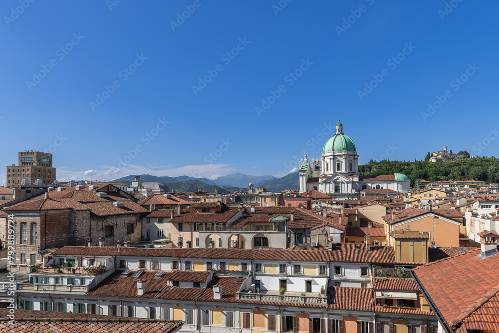 Wall mural panorama of brescia historic center with dome of the cathedral of santa maria assunta, torrione ina 