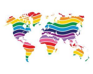 world continent swoosh silhouette rainbow map