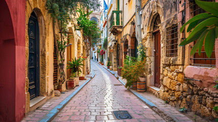 Fototapeta na wymiar Beautiful street in Chania Crete island Greece.