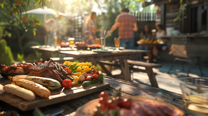 Close up of barbecue and grill meat in outdoor 
