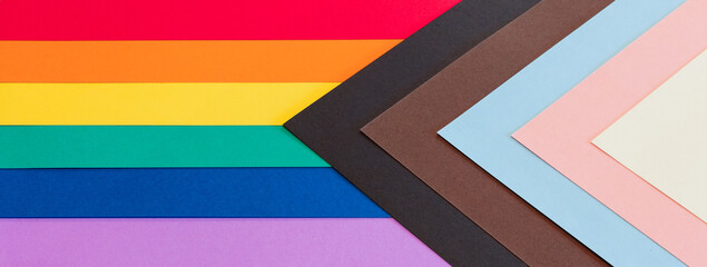 A horizontal image displaying an artistic rendition of the gay pride LGBTQ+ flag with crisp,...