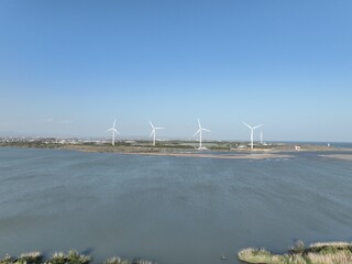 静岡県磐田市にある風力発電所の風景