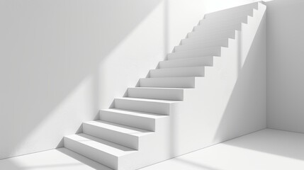 Realistic white staircase mockup, interior design element. Modern illustration of abstract concrete stairs. A symbol of business success, career growth, competition for success.