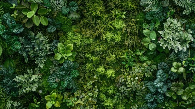 Top view green moss forest nature texture background. AI generated image