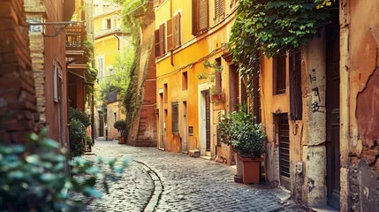 Wandaufkleber Beautiful street in Trastevere district in Rome Italy. © Hassan