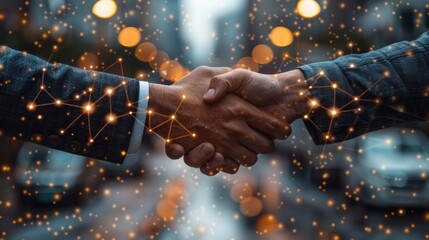 Businessman making handshake for successful business deal, teamwork and partnership business partner on logistic global network and supply chain. - obrazy, fototapety, plakaty