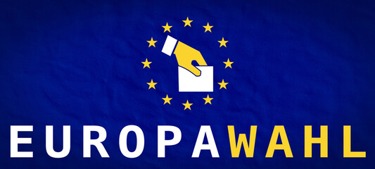 EU Konzept Hintergrund Illustration - Europawahl in Deutschland / 9. Juni 2024, Europäische Flagge Fahne mit Text