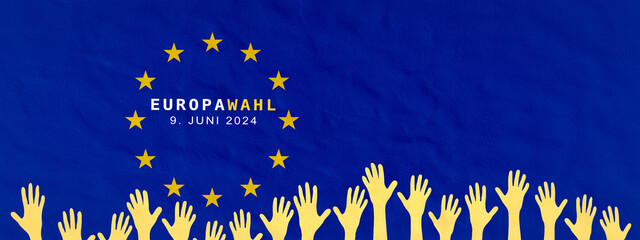 EU Konzept Hintergrund Illustration - Europawahl in Deutschland / 9. Juni 2024, Europäische Flagge Fahne mit Text