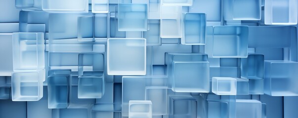 Blue translucent 3D cubes of various sizes - obrazy, fototapety, plakaty
