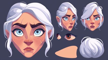 This is a kit for creating senior female avatars with a different nose, eyes, and brows for each avatar, as well as a haircut. This is set of modern head elements for generating grandmother avatars.
