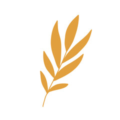 Hand drawn wheat branch, cartoon flat vector illustration isolated on white background. Autumn nature element. Cute plant.