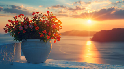 Beautiful sunset at Santorini island Greece.  - obrazy, fototapety, plakaty