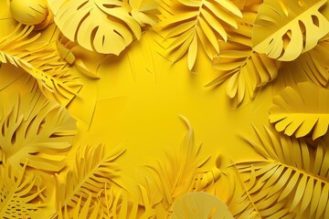 yellow paper leaves at the space between a yellow background