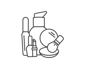 Makeup and cosmetics. Vector set of graphic icons. Lipstick, mascara, powder, foundation, face brush, nail polish