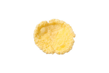 Breakfast cereal. Tasty corn flake isolated on white