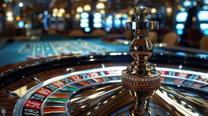 Roulette Croupier: A photo of a croupier at a roulette table, preparing to spin the wheel - obrazy, fototapety, plakaty