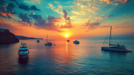 Beautiful sunset at Santorini island Greece. 
