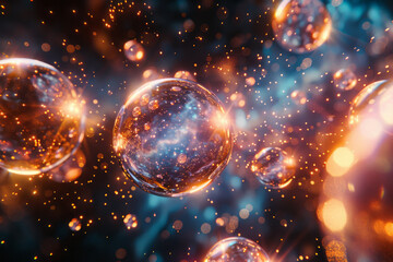 A scene depicting an artistic interpretation of neutron emission, with neutron particles visualized