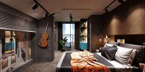 3d render of luxury hotel room