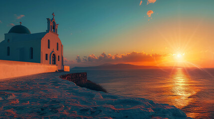 Beautiful sunset in Santorini island Greece.