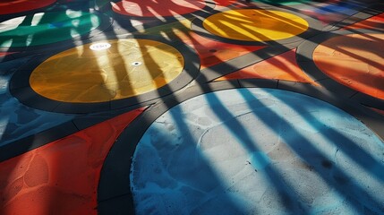 colorful floor in the park with shadows in the sun