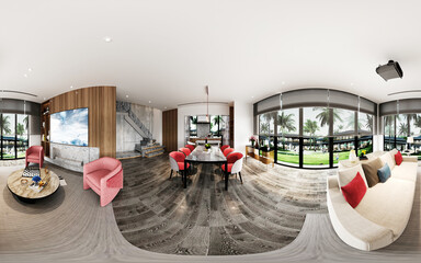 360 degrees of home interior, living room. 3d render.