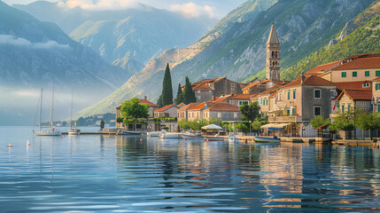 Fototapeta na wymiar Beautiful view of Perast town in Kotor bay Montenegro.