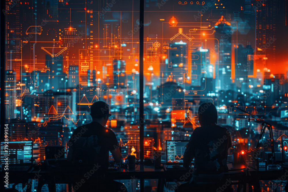 Aufkleber An image of a tech startup pitching a new blockchain-based application designed to revolutionize tra