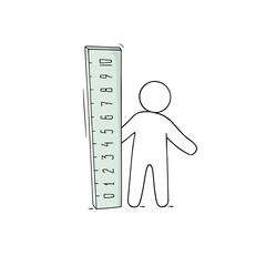 Cartoon icon - man standing with ruler. Doodle cute pupil with school supply. Hand drawn cartoon vector illustration. - obrazy, fototapety, plakaty