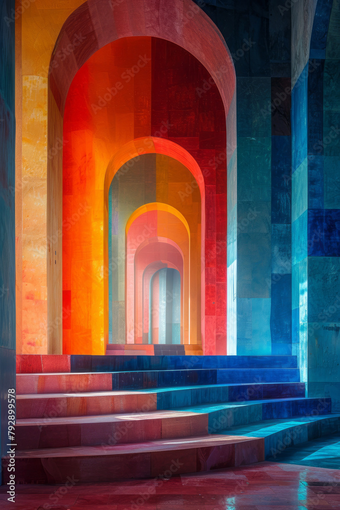 Leinwandbilder an image of a set design for a theatrical performance, where bold geometric shapes frame the stage i
