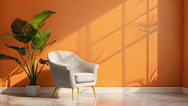 video gray armchair in orange living room