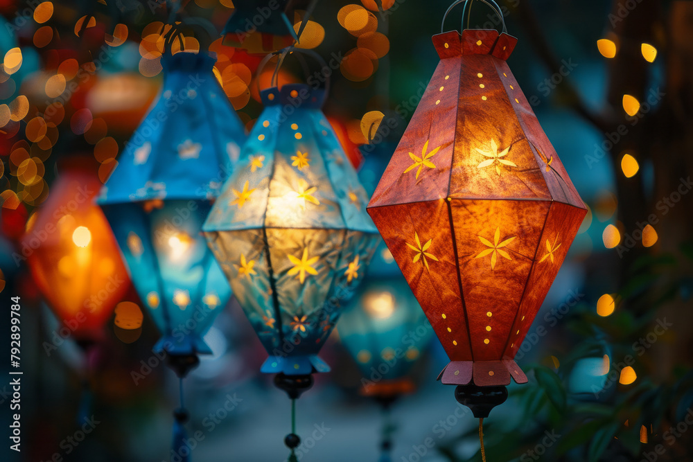 Leinwandbilder a scene depicting a festive decoration where paper lanterns are made using a simple triangular foldi