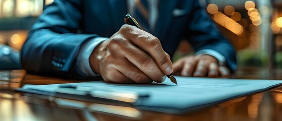 Stay focused at work to sign contracts accurately and avoid complications. Concept Productivity, Contract Signing, Focus Techniques, Work Performance, Professionalism - obrazy, fototapety, plakaty