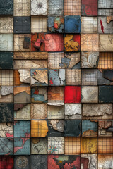 An image showing a series of small collages where each piece combines elements of old maps, textured