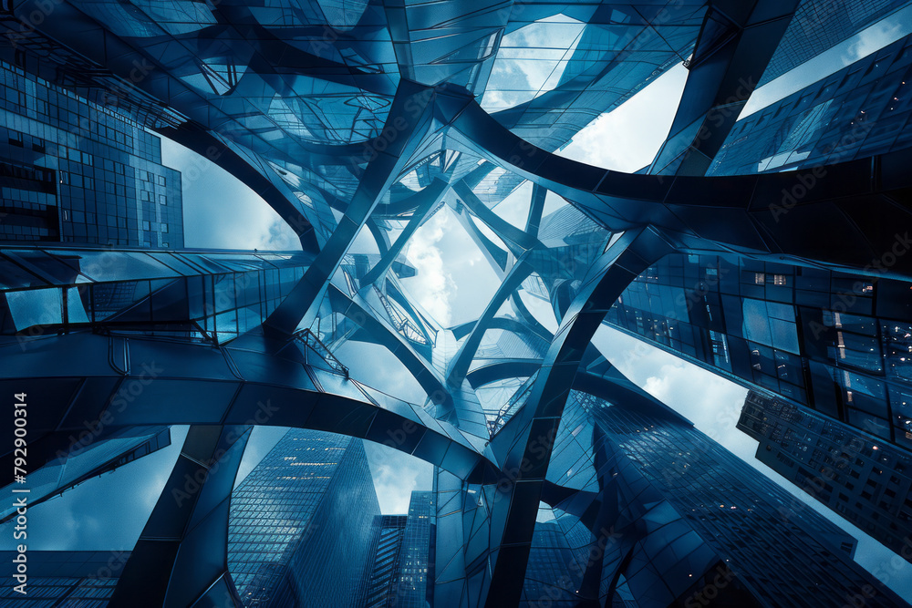 Poster An image of a modern sculpture featuring twisted metal rods and sharp, angular forms that seem to sp