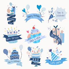 Fototapeta na wymiar Celebration template sticker, birthday party vector set