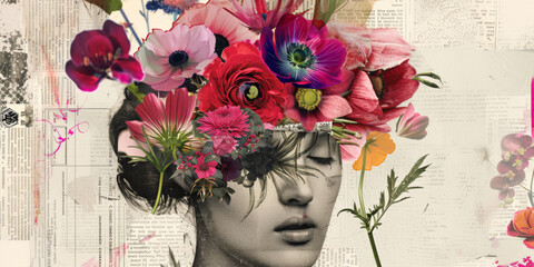 Floral Fantasy: Surreal Portrait of Woman with Blooming Flowers