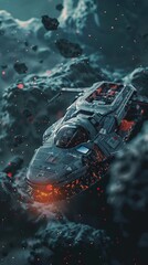 Naklejka premium Nanotech Shield: Spacecraft Braving the Solar Storms,Nanoparticle Fortress: Exploring the Depths of the Universe