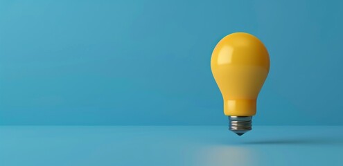 3D render of a light bulb flying in the air on a blue background