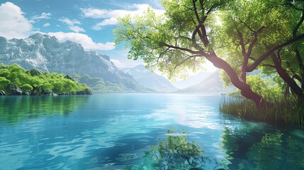 river with mountain and trees