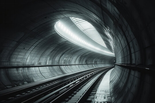 A train that travels on a circular track, looping over itself in a continuous, hypnotic spiral.