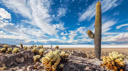 Foto op Canvas Big cactus on Incahuasi island salt flat  © Hassan