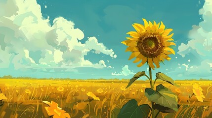 A Sunflowers Dream Imagining a World Beyond Its Field - obrazy, fototapety, plakaty