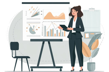 confident business woman giving a presentation in the office. illustration