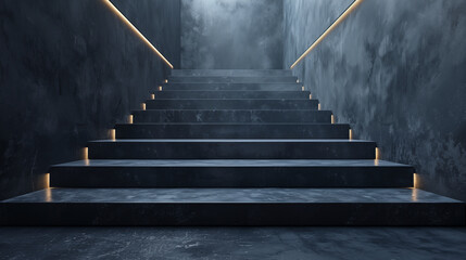 modern stairs of dark color and light for stairs as a podium for succes